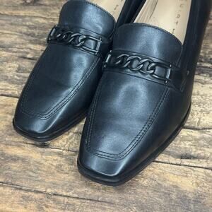 WIRTH Black Leather Chain Detail Square Toe Loafers Size 10.5